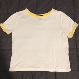 Forever 21 White and Yellow Ringer Tee